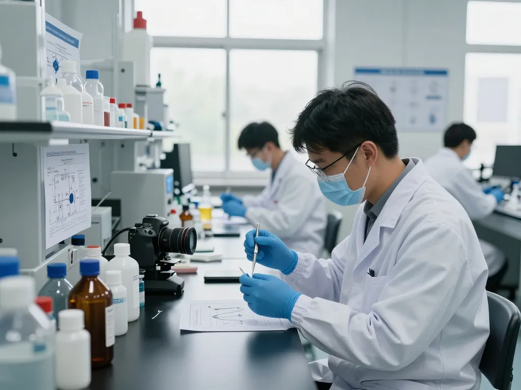 Hóa chất bóc lớp ép plastic being analyzed in a professional laboratory with scientists